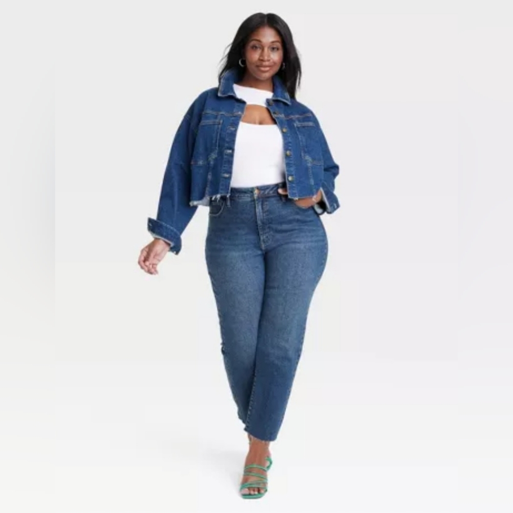 Womens High Rise Cropped Slim Straight Jeans